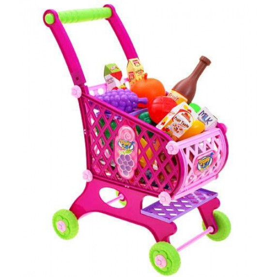 Inlea4Fun SUPER FUNNY Nákupný vozík s potravinami - ružový