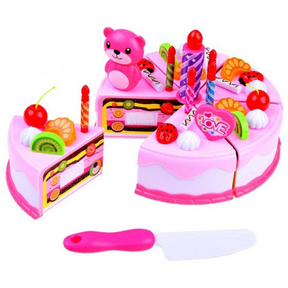 Detská krájacia torta Inlea4Fun SWEET CAKE s 80 doplnkami - ružová