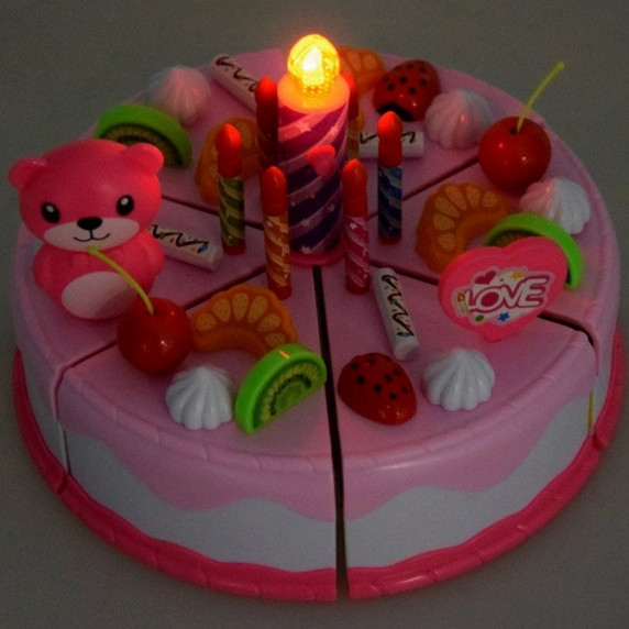 Detská krájacia torta Inlea4Fun SWEET CAKE s 80 doplnkami - ružová