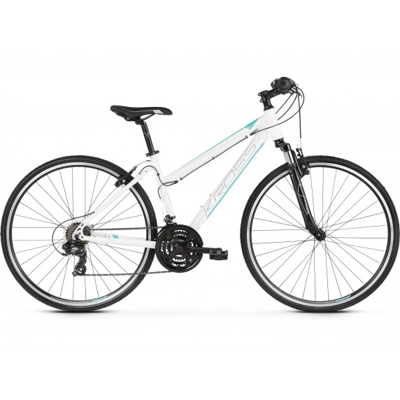 Dámsky bicykel KROSS EVADO 1.0 19" DL 2022 - lesklý biely / tyrkysový