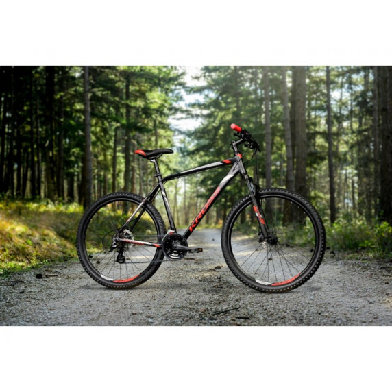 Pánsky horský bicykel HEXAGON S 17" 2022 KROSS MTB - lesklý čierny / červený / sivý