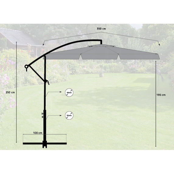 Záhradný konzolový slnečník 350 cm MalTec - sivý