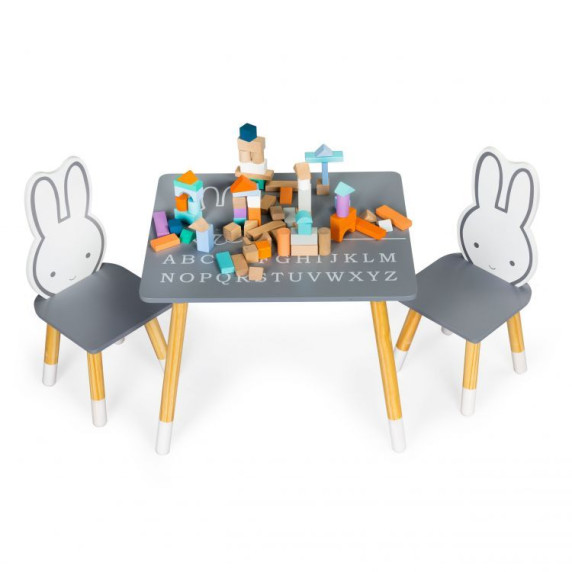 Detský stôl so stoličkami ECO TOYS Zajačik - sivý