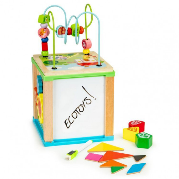 Drevená edukačná kocka s magnetickou tabuľou na kreslenie ECO TOYS