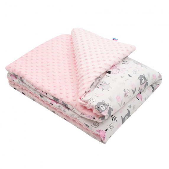 Detská deka z Minky s výplňou 80 x 102 cm NEW BABY Medvedíkovia - ružová