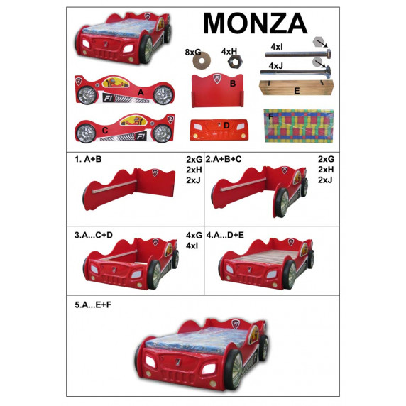 Detská postieľka Monza Inlea4Fun -červená