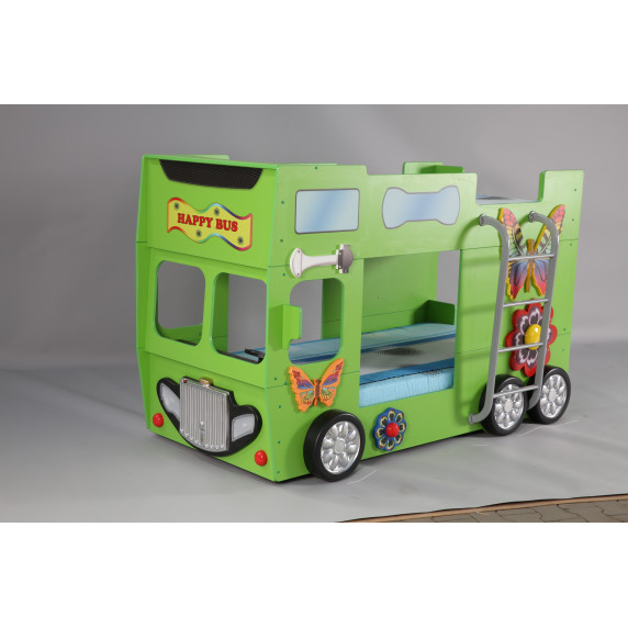 Detská poschodová postieľka Happy Bus Inlea4Fun - zelená
