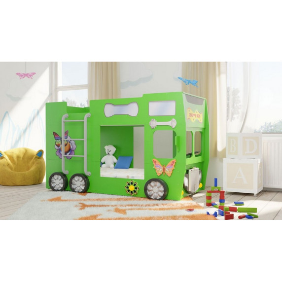Detská poschodová postieľka Happy Bus Inlea4Fun - zelená