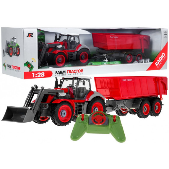 RC Traktor s prívesom na diaľkové ovládanie Inlea4Fun FARM TRAKTOR - červený