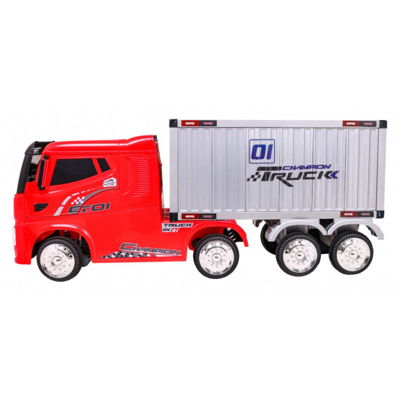 Elektrický kamión s prívesom a kontajnerom Inlea4Fun- červený