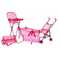 Postieľka pre bábiky s jedálenskou stoličkou a kočíkom Inlea4Fun BABY PLAY HOUSE 