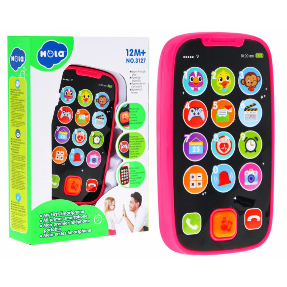 Interaktívny detský mobilný telefón HOLA SmartPhone - ružový
