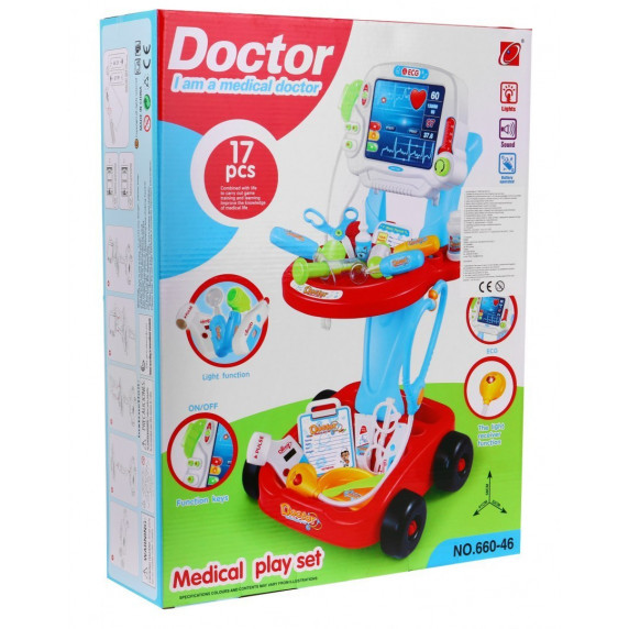 Detský lekársky vozík Doctor EKG Inlea4Fun - modro-červený