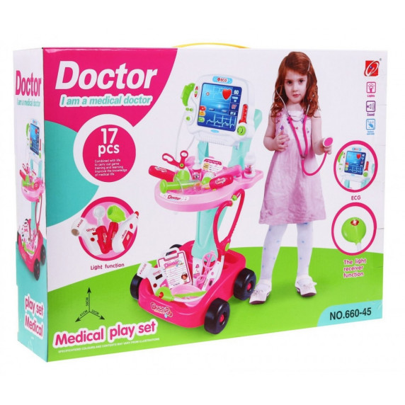 Detský lekársky vozík Doctor EKG Inlea4Fun - ružový