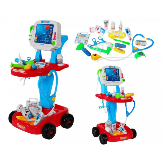Detský lekársky vozík Doctor EKG Inlea4Fun - modro-červený