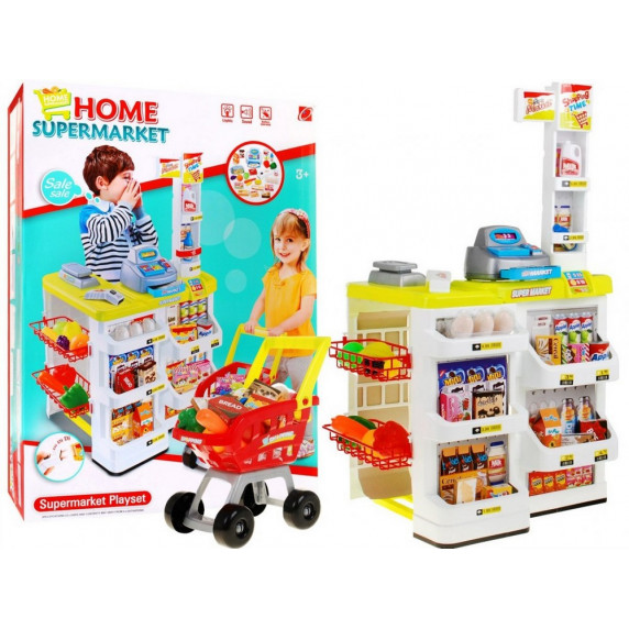 Detský supermarket s nákupným vozíkom Inlea4Fun Stragan - žltý