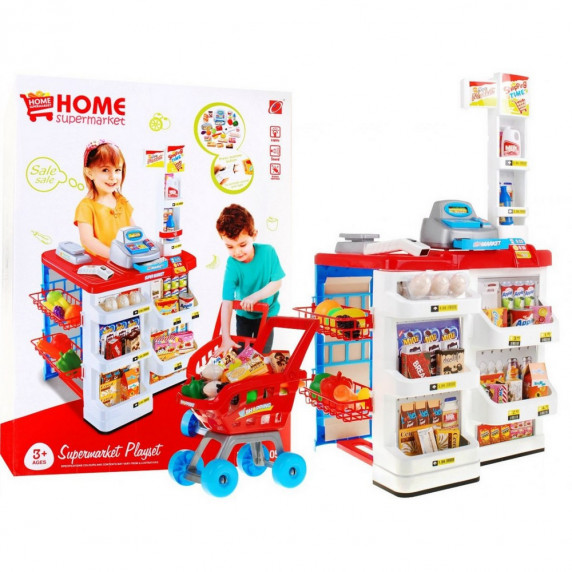 Detský supermarket s nákupným vozíkom Inlea4Fun Stragan - červený