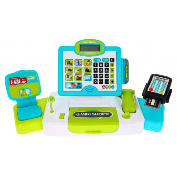 Detská pokladňa s váhou a čítačkou čiarových kódov Inlea4Fun Happy Cashier - zelená/modrá