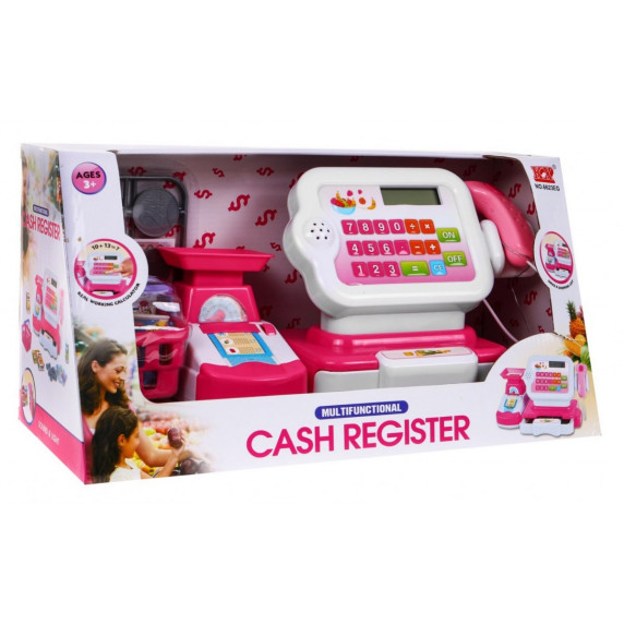 Detská pokladňa s nákupným košíkom - ružová/biela Inlea4Fun CASH REGISTER