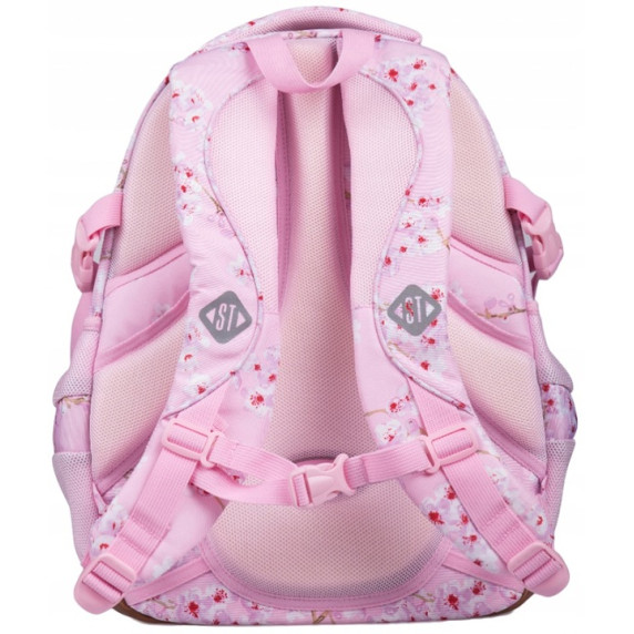 Školský batoh štvorkomorový St.RIGHT BP-01-KWIAT-WISNI Flowers pink