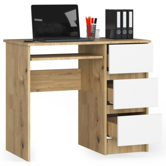 Písací stôl pravý so zásuvkami a výsuvnou policou na klávesnicu 90 x 77 x 50 cm AKORD CLP - dub artisan/biely
